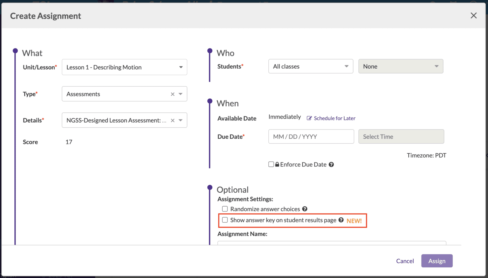 TCI assignment pop up with red box over new assignment setting