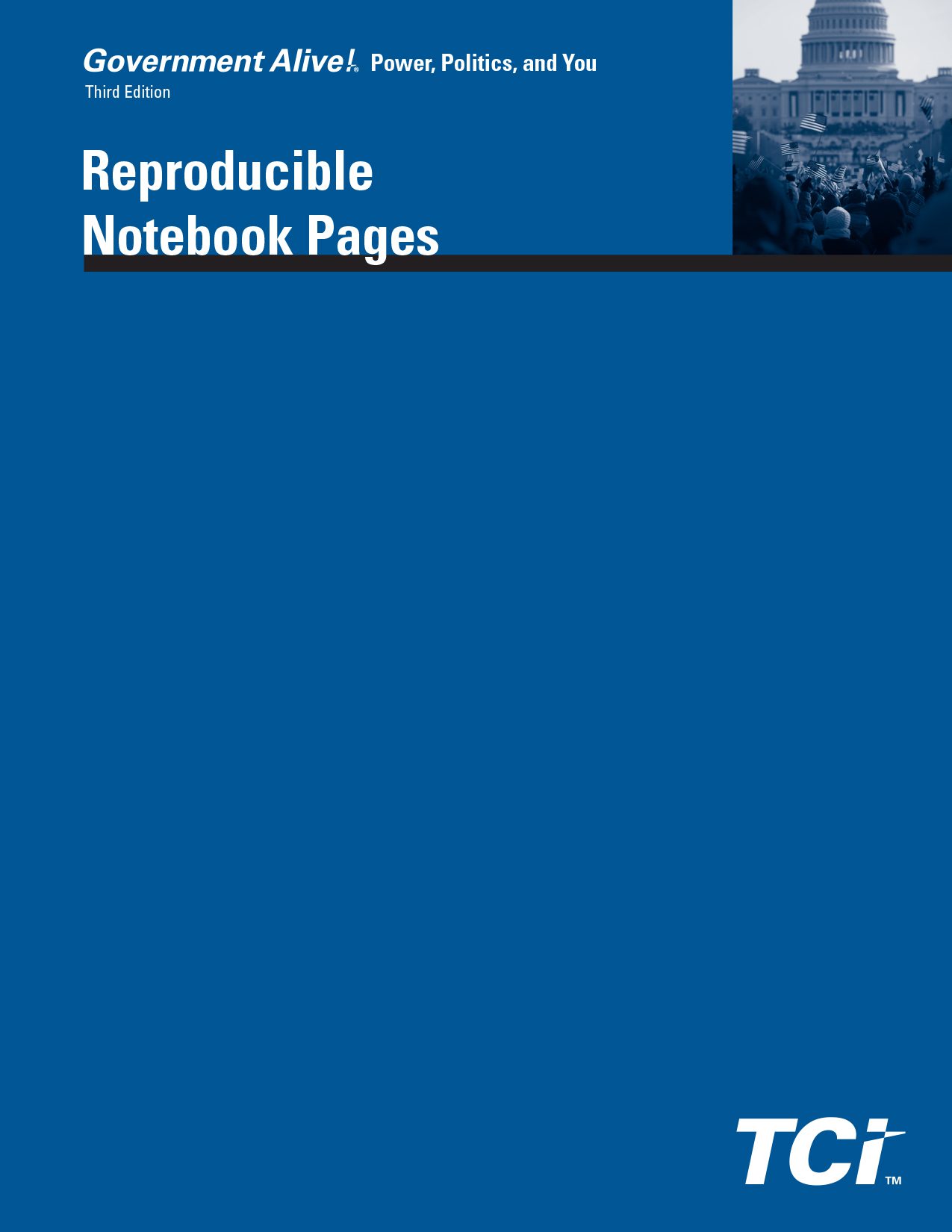 Blue cover of Government Alive! Reproducible Notebook Pages with an image of the U.S. Capitol dome in the corner.