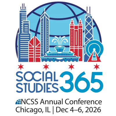 Stylized Chicago skyline with text: Social Studies 365, NCSS Annual Conference, Chicago, IL, Dec 4–6, 2026.