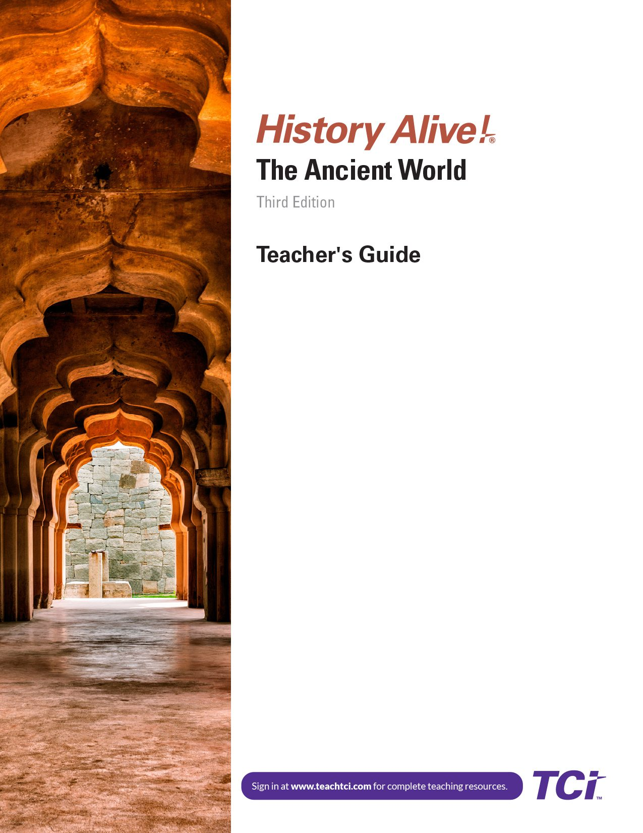 Cover of History Alive! The Ancient World Teachers Guide, showing an ornate stone archway and pillars.