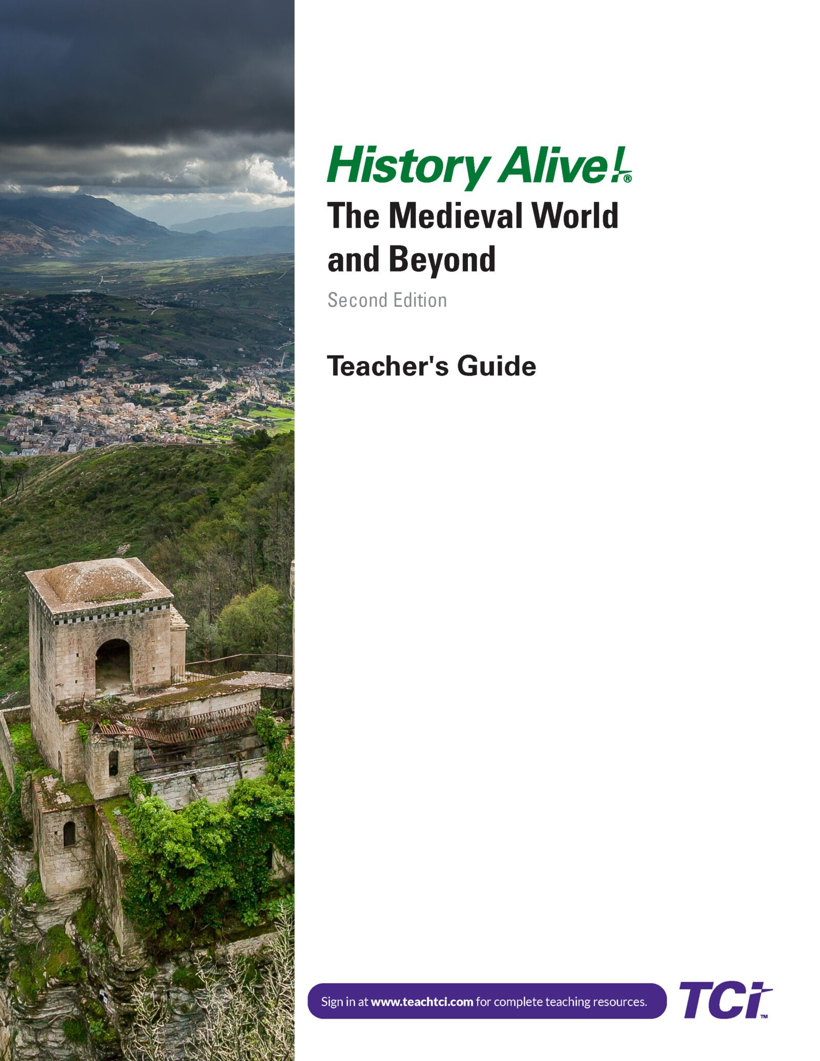 Castle on a green hillside with a distant town; cover text reads History Alive! The Medieval World and Beyond..