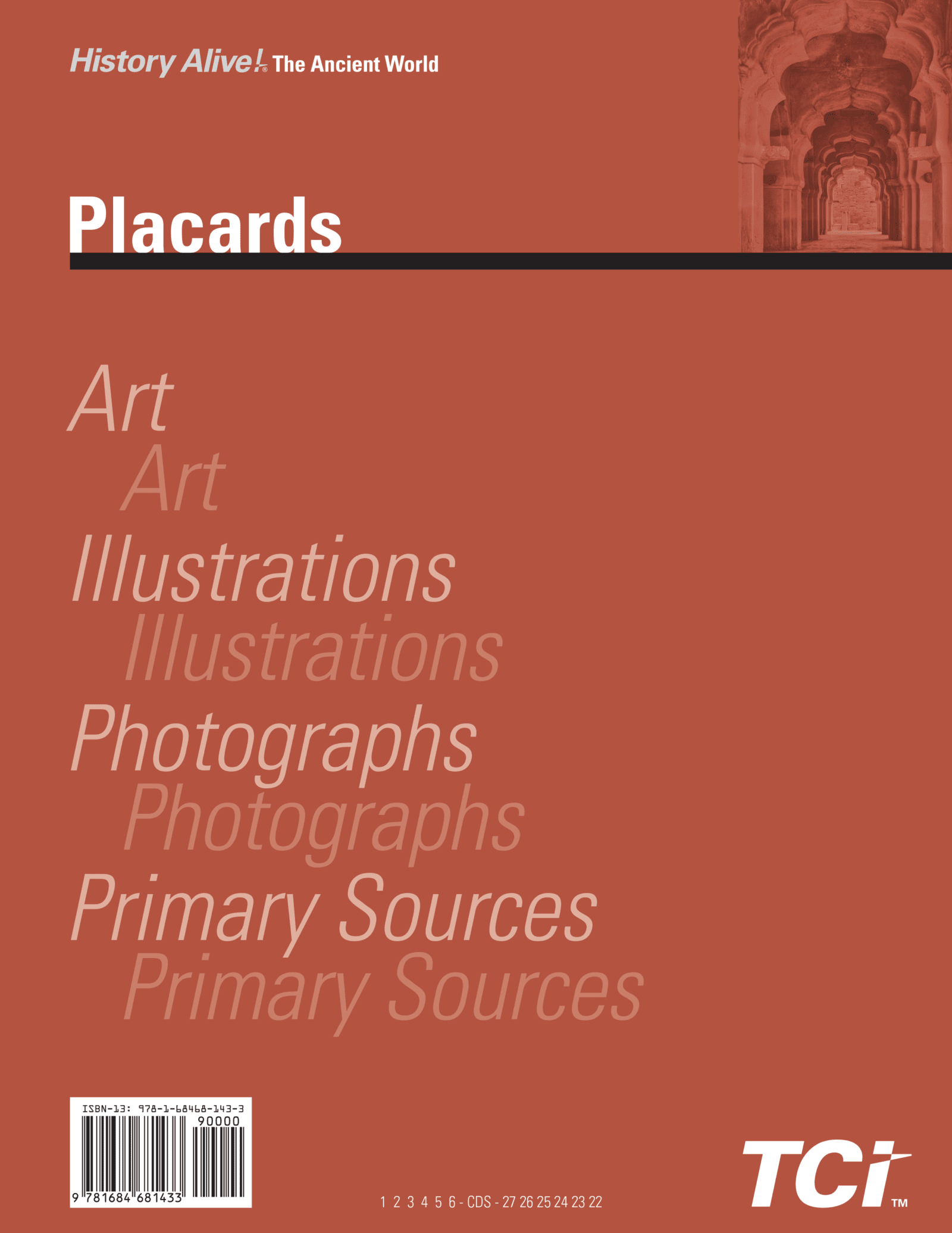 Cover of History Alive! The Ancient World with placard topics: art, illustrations, photographs, and primary sources.