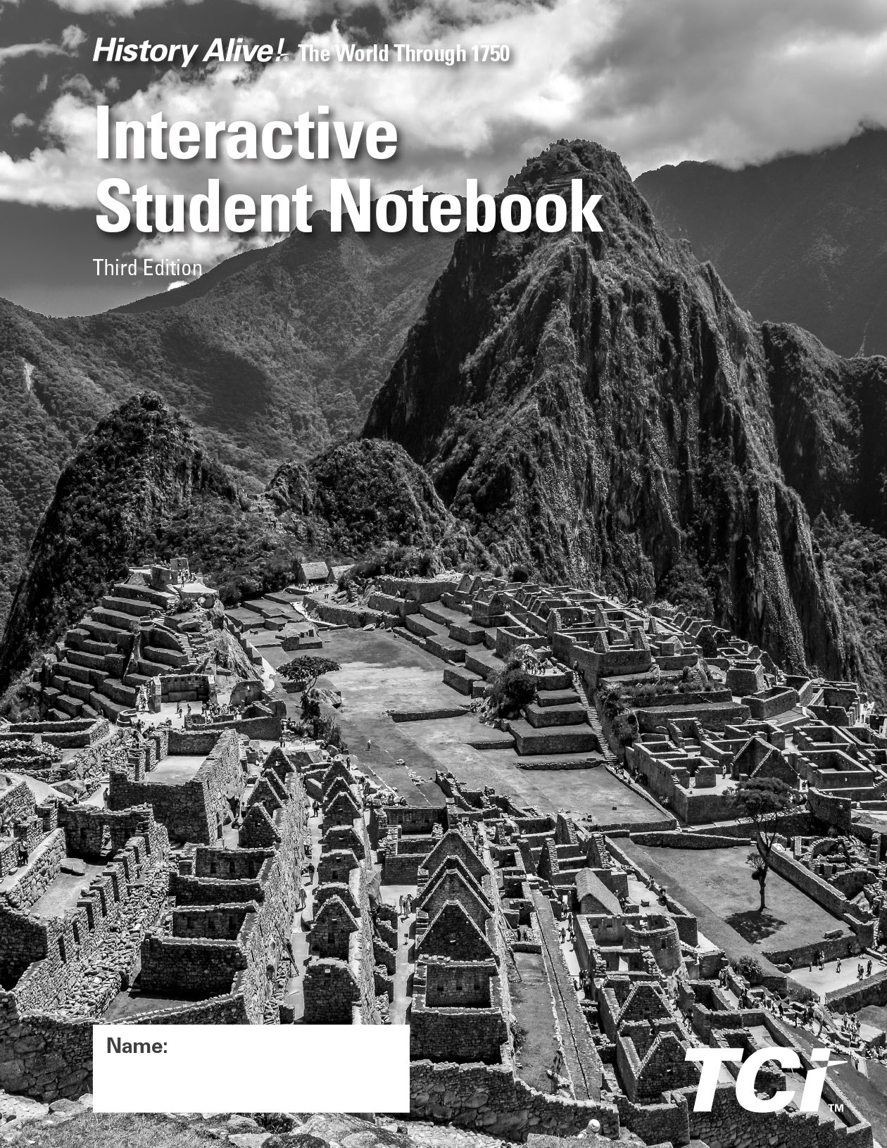 Black-and-white cover showing Machu Picchu ruins with mountains behind; Interactive Student Notebook text at top.