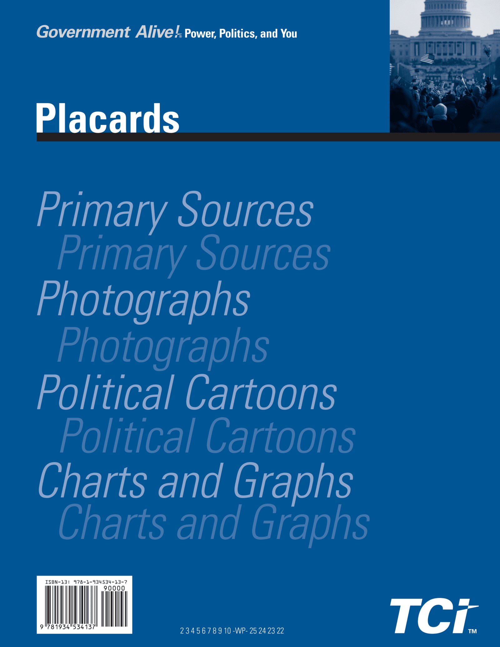 Blue cover features Placards and categories: Primary Sources, Photographs, Political Cartoons, Charts and Graphs.