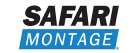 SAFARI in bold black letters above MONTAGE in white text on a blue rectangle, both on a white background.