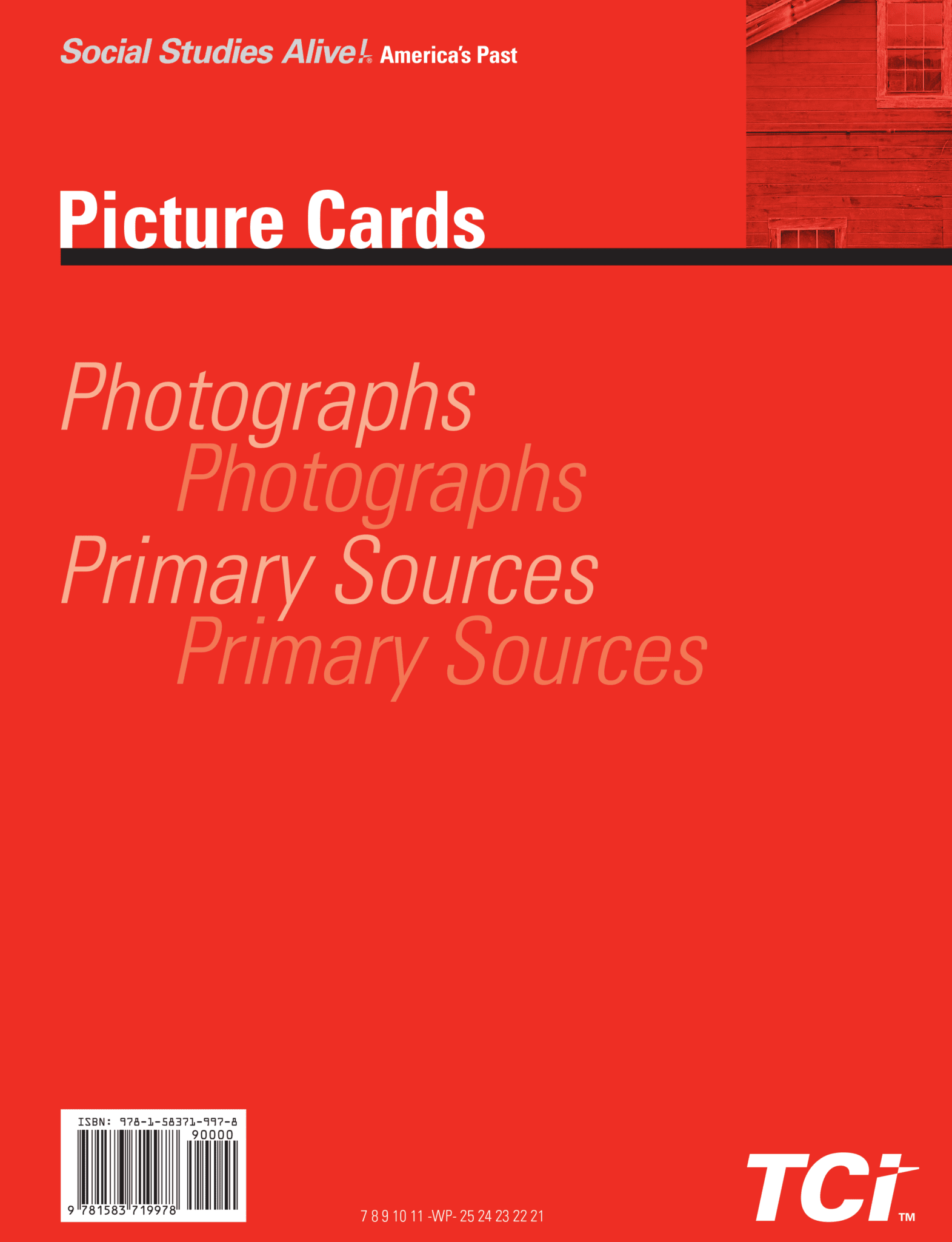 Red cover of Social Studies Alive! Americas Past Picture Cards by TCI, featuring text for photographs and primary sources.