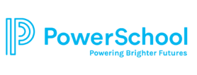 PowerSchool logo with text PowerSchool Powering Brighter Futures in blue on a light background.
