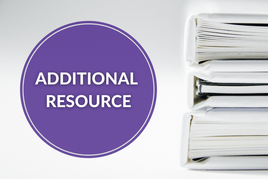 A purple circle with the text ADDITIONAL RESOURCE next to a stack of books.