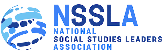 NSSLA logo with a blue abstract globe and text: National Social Studies Leaders Association.