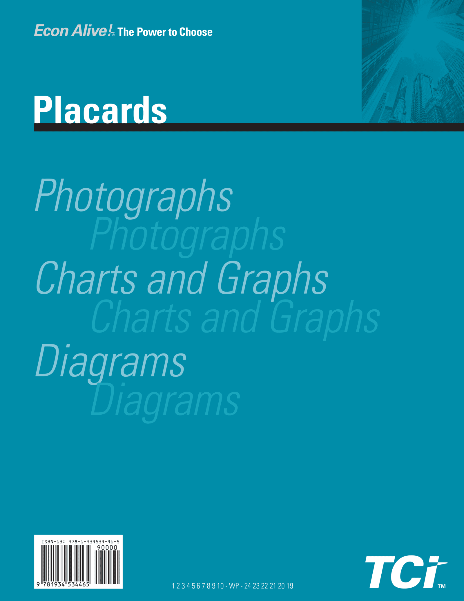 Blue cover page labeled Placards with sections for photographs, charts and graphs, and diagrams in large text.