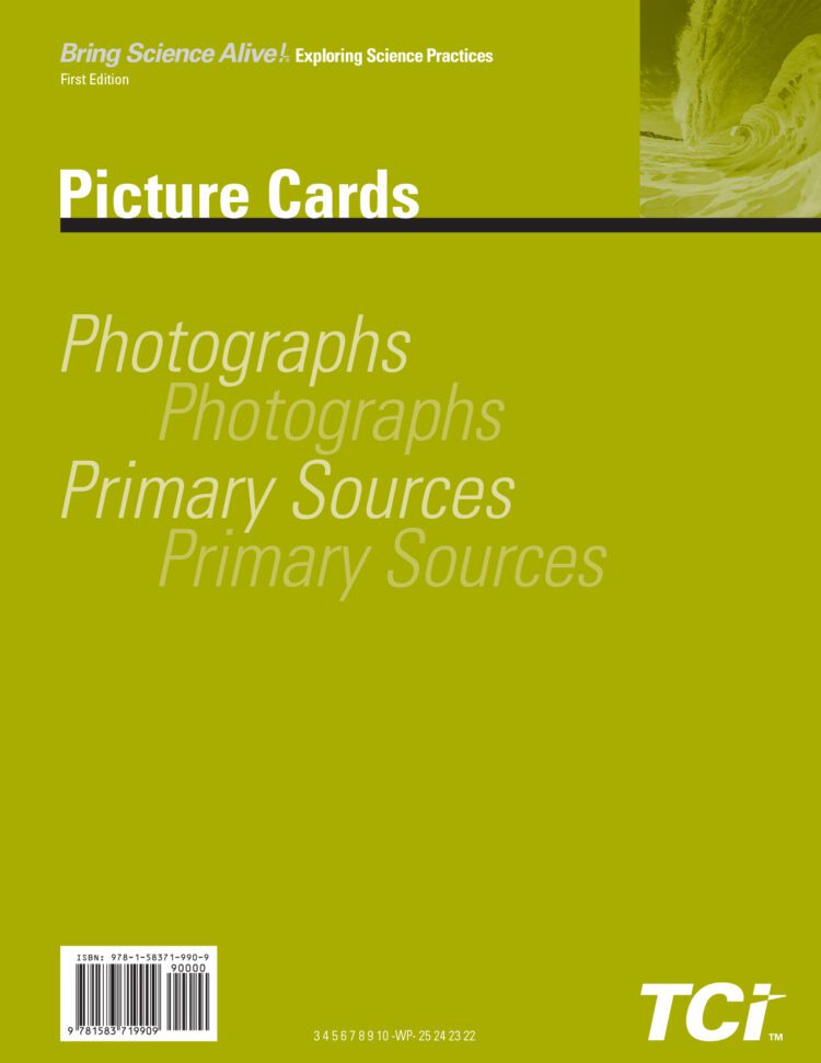 Olive green cover of Picture Cards book; includes words Photographs and Primary Sources in fading text.