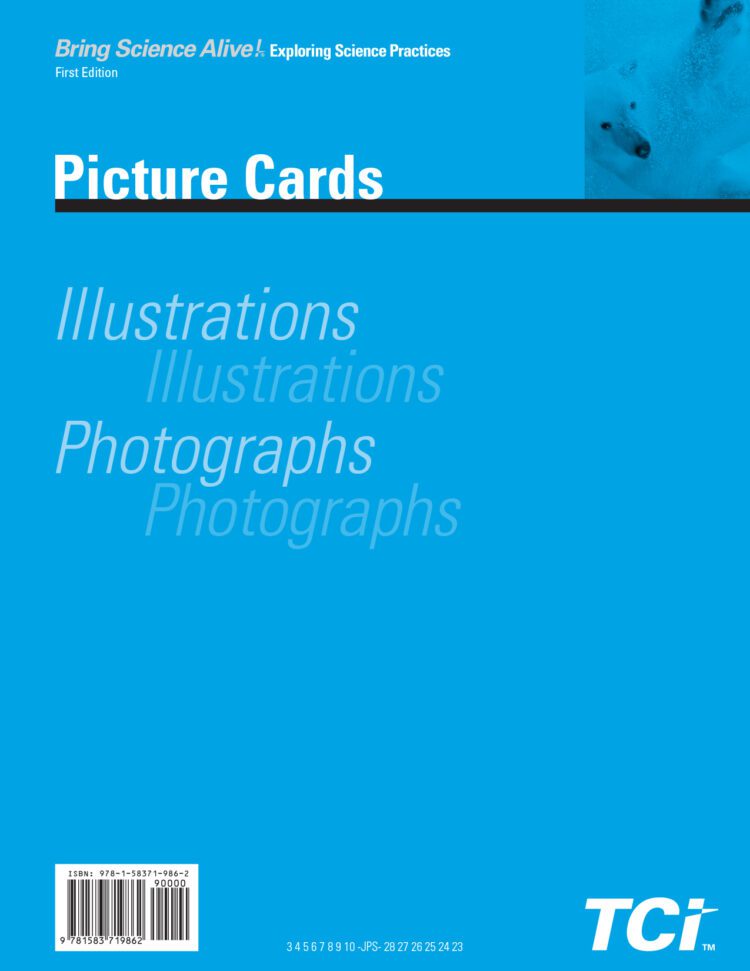 Blue book cover titled Picture Cards with faded text: Illustrations and Photographs. TCI logo at bottom right.