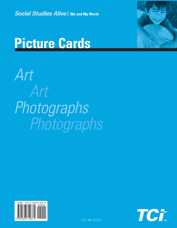 Blue Picture Cards cover with a smiling child in the top right and the words Art and Photographs in italics.