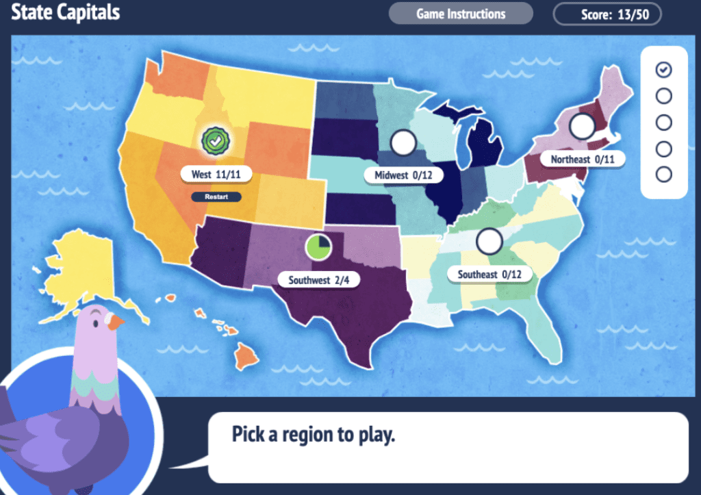 New Digital Game Learn State Capitals with TCI TCI