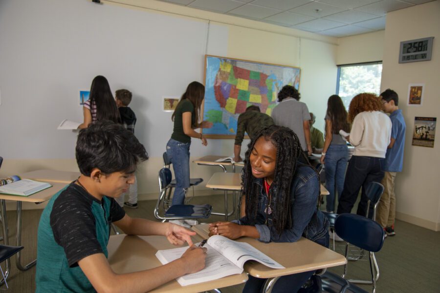 Students discuss Muslim innovations.