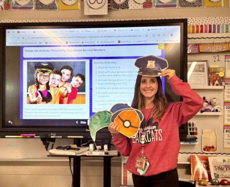 image of teacher holding different community hats