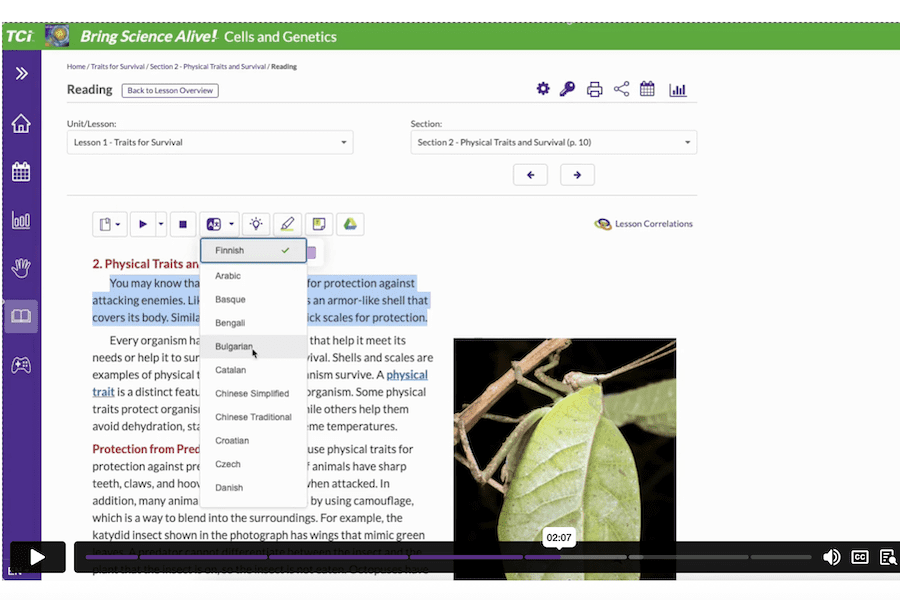 tci language translation feature